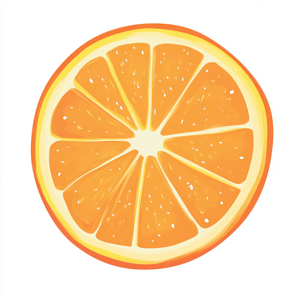 Big Slice of Orange with Cartoon Style on White Background