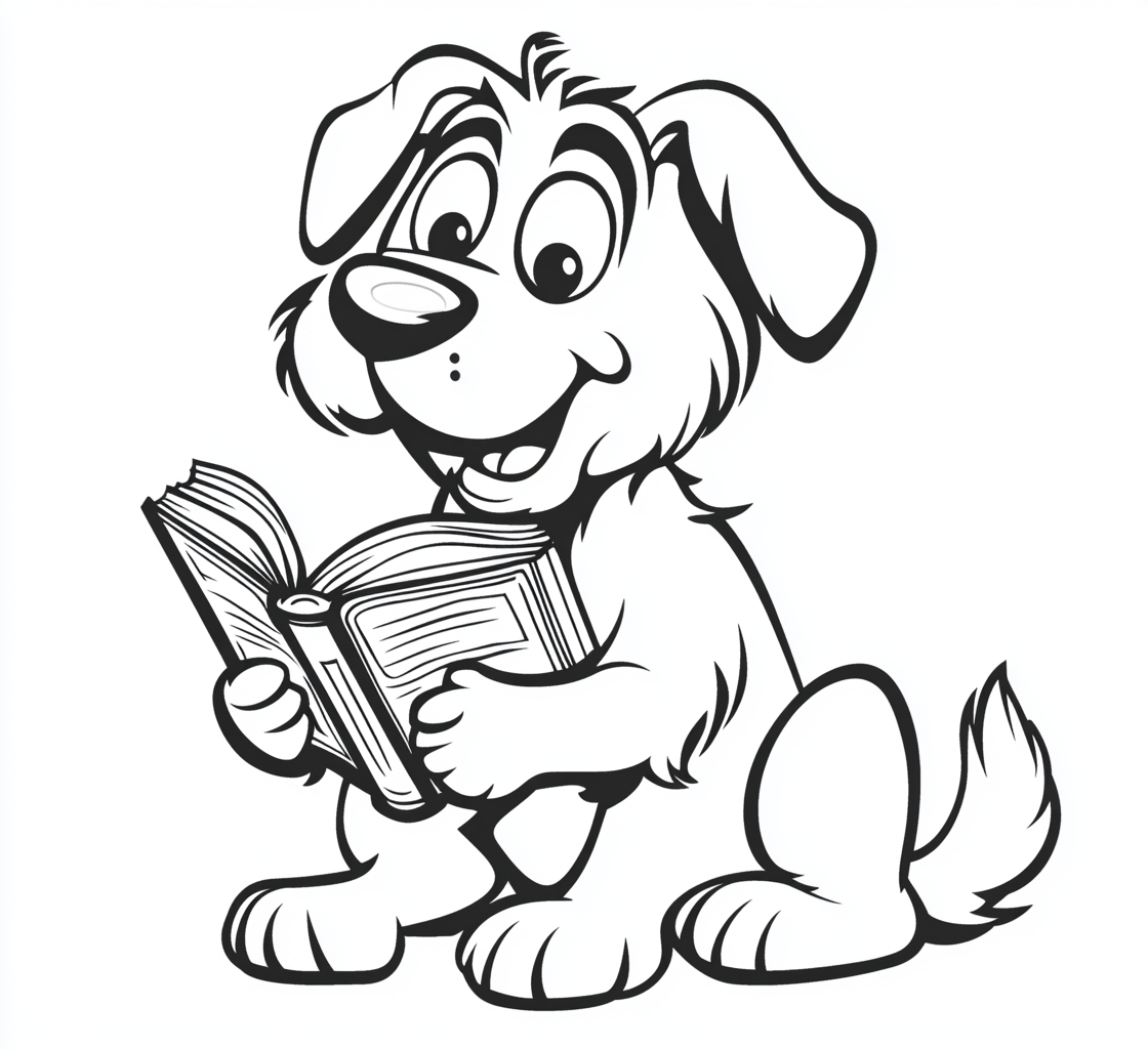 Big dog reading book in cute cartoon style.