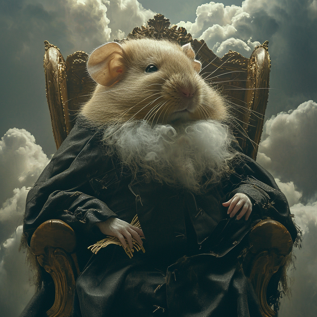 Big Hamster with Long White Beard on Cloud Chair