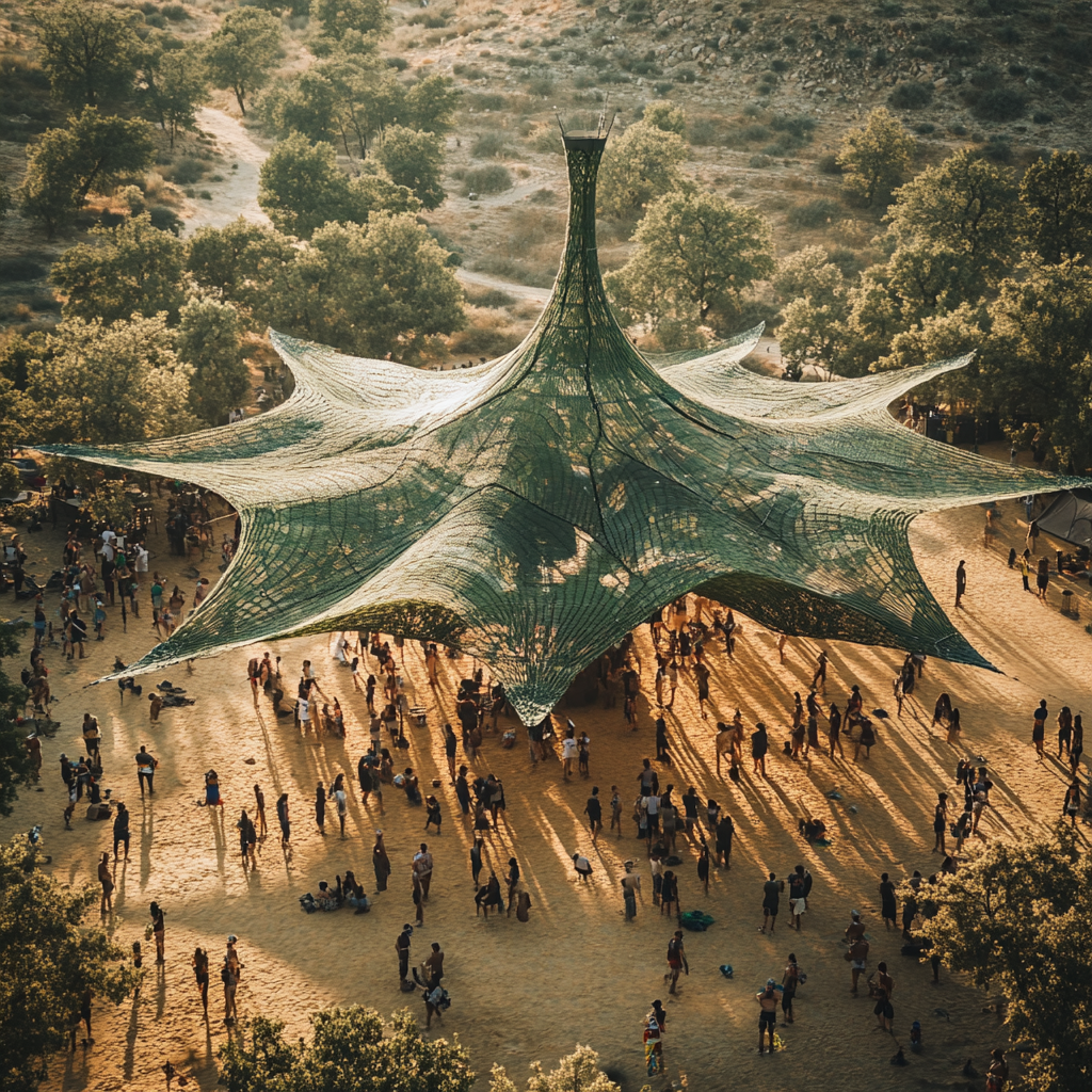 Big tree-like canopy for Ozora Festival with 2000 people