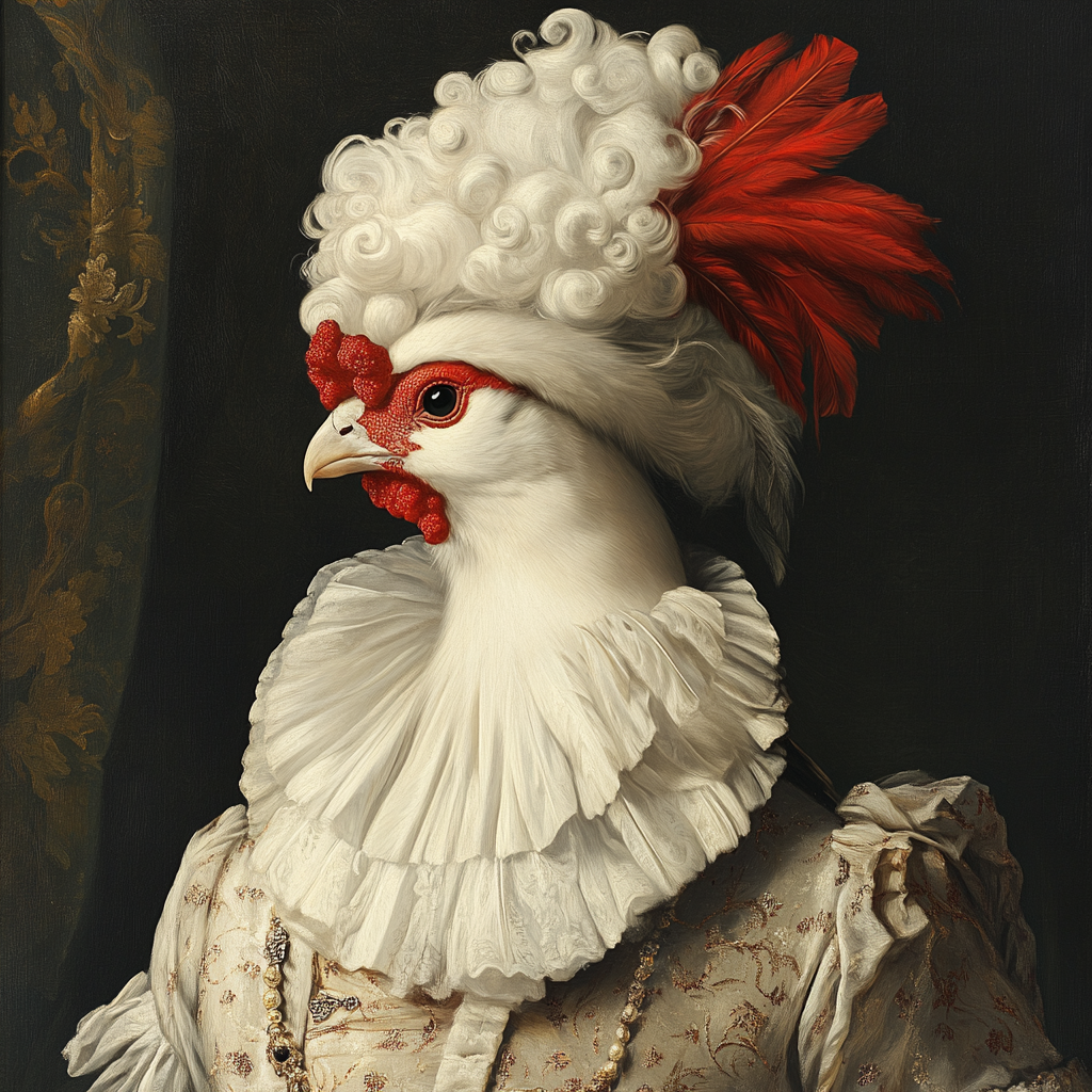 Bird with Red Peak in Traditional Wig Portrait