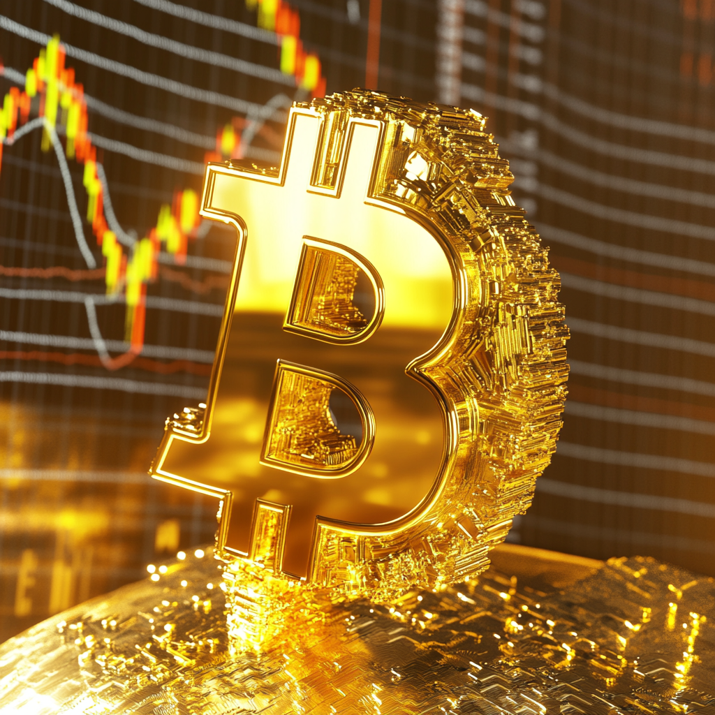 Bitcoin logo climbs up, symbolizing financial success