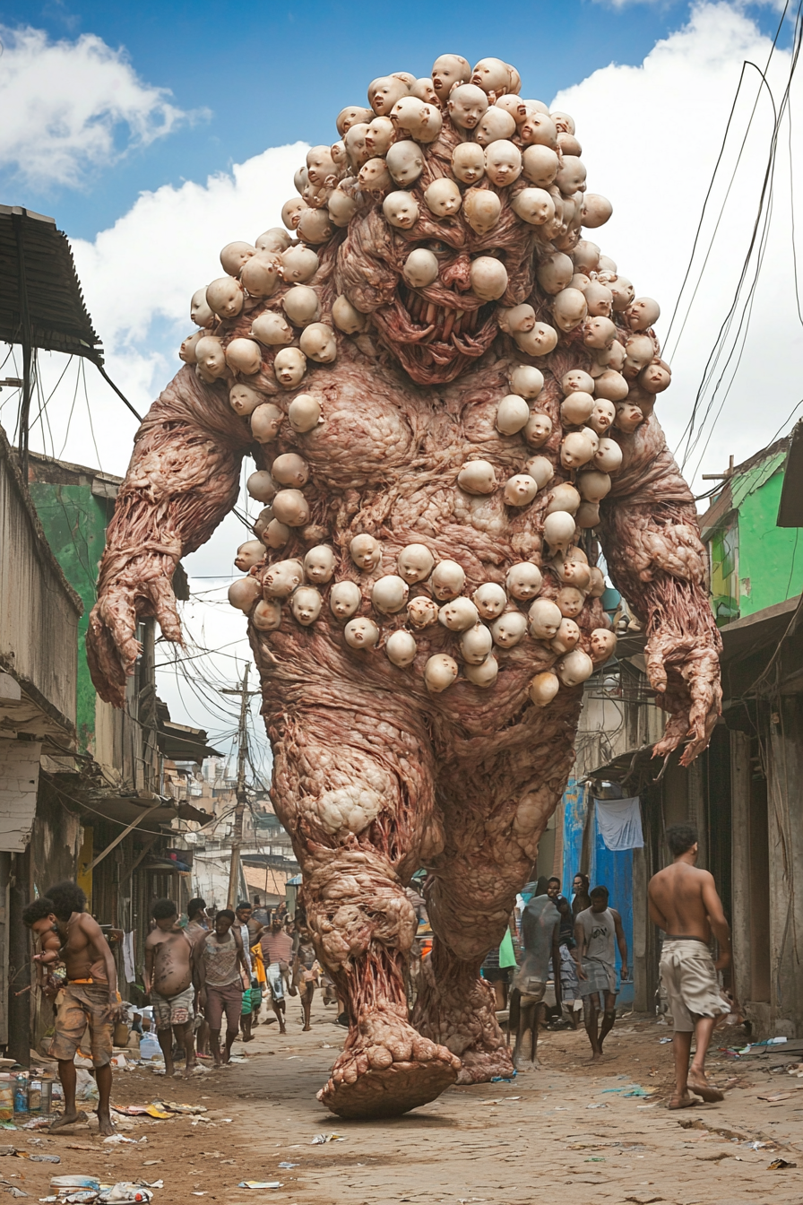 Bizarre Meat Man Covered in Baby Heads in Rio