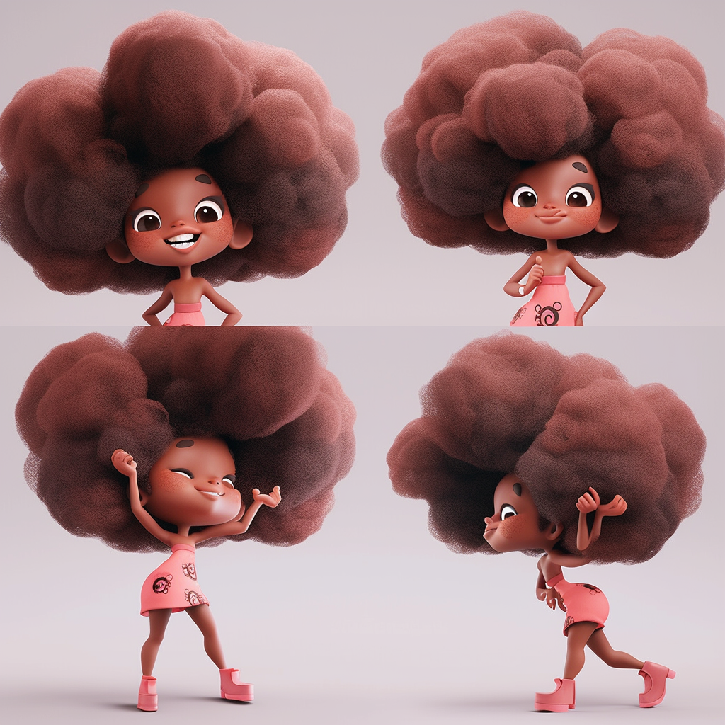 Black Afro Girl in Three Views