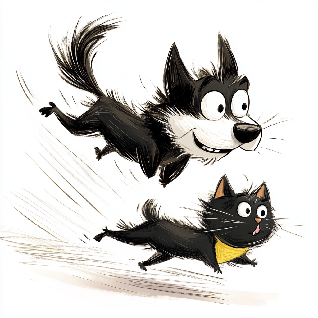 Black Dog Chasing Black Cat Cartoon