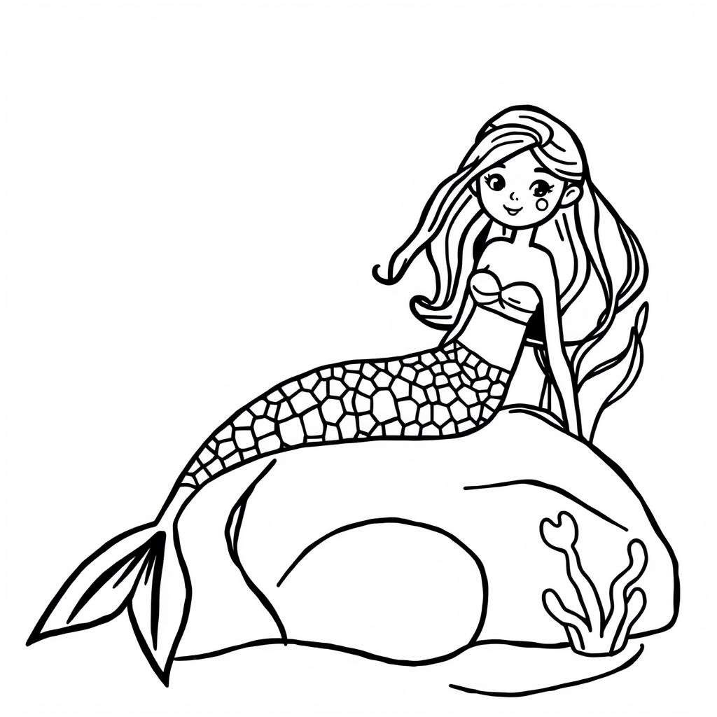 Black Girl Mermaid Coloring Book Image