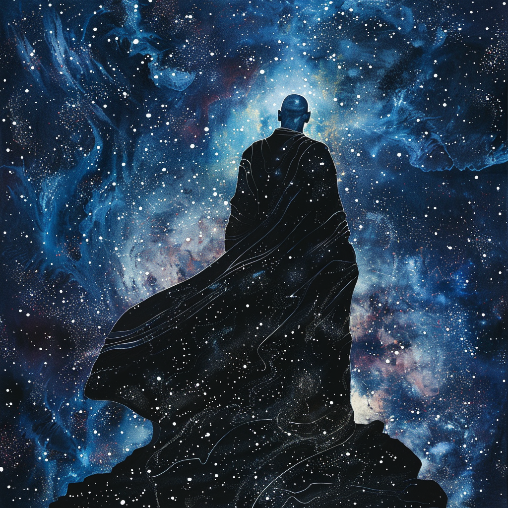 Black God on Island Surrounded by Stars