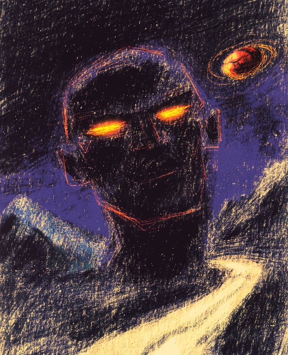 Black God with Saturn Eyes in Retro Artwork