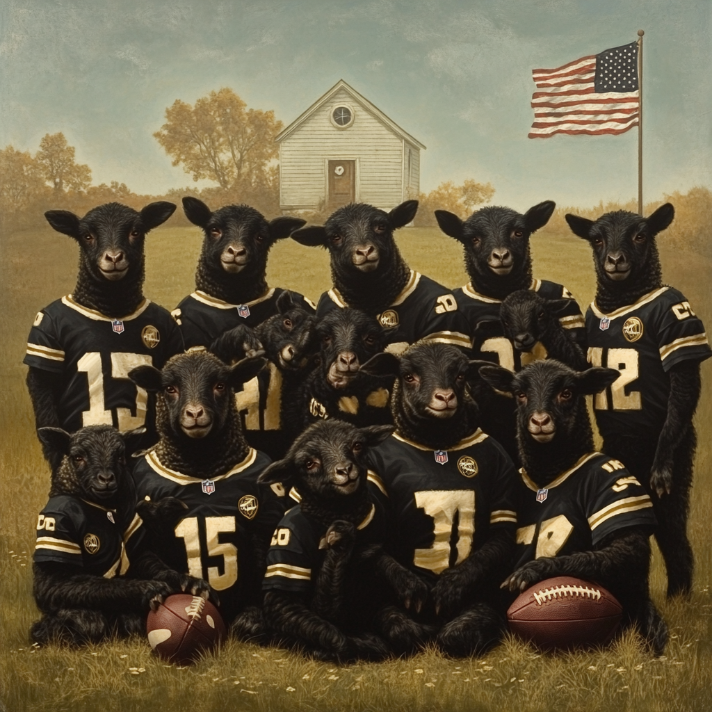 Black Lambs in Football Jerseys Picture