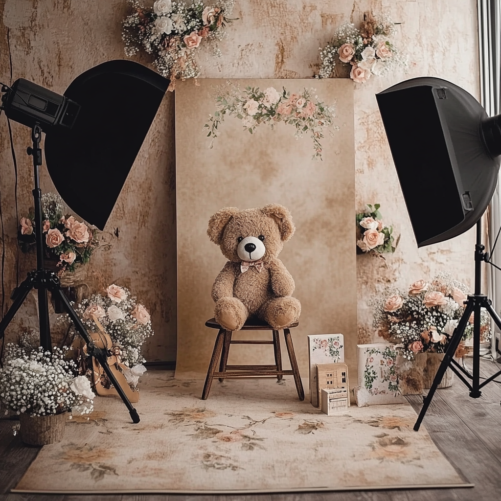 Black Leather Couch in Kids' New Year Photo Studio