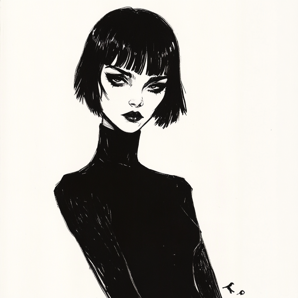 Black Outfit Character with Elegant Features