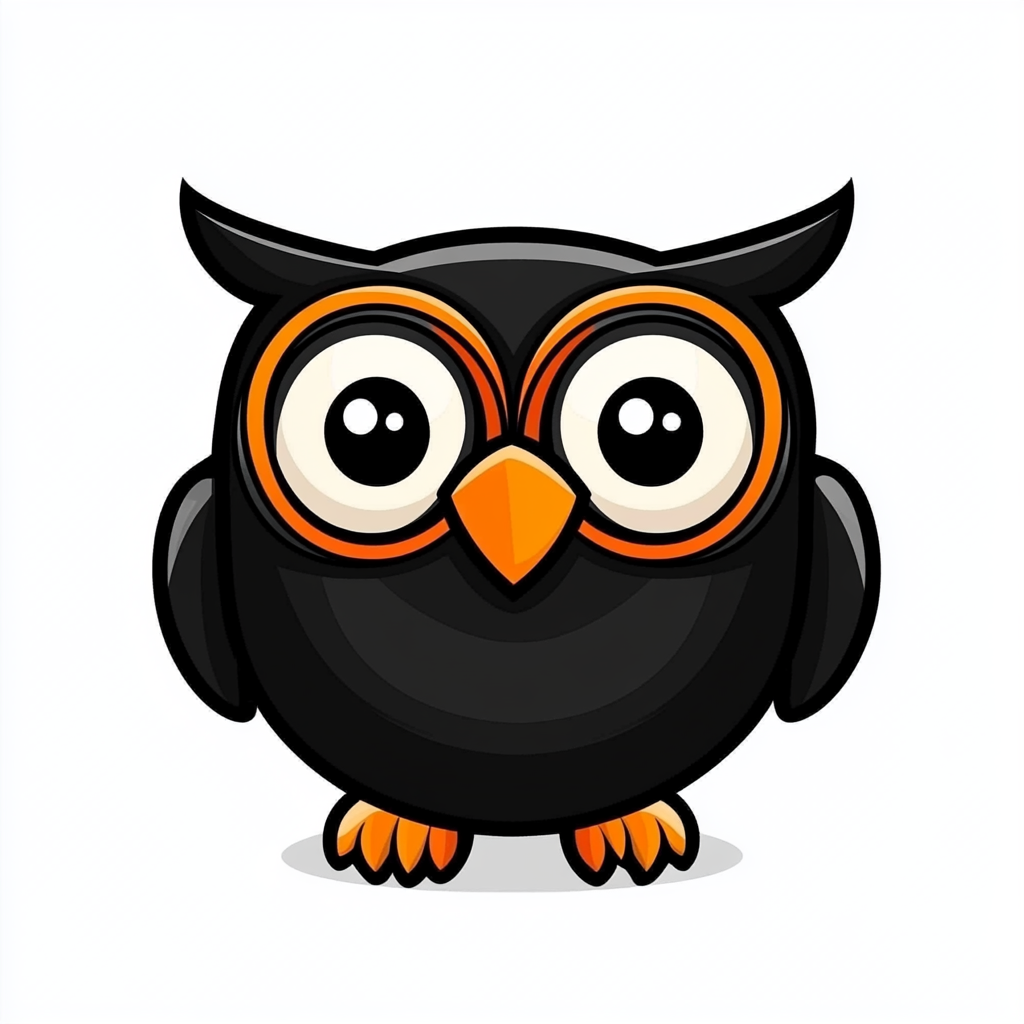 Black Owl Logo with Big Eyes and Smile