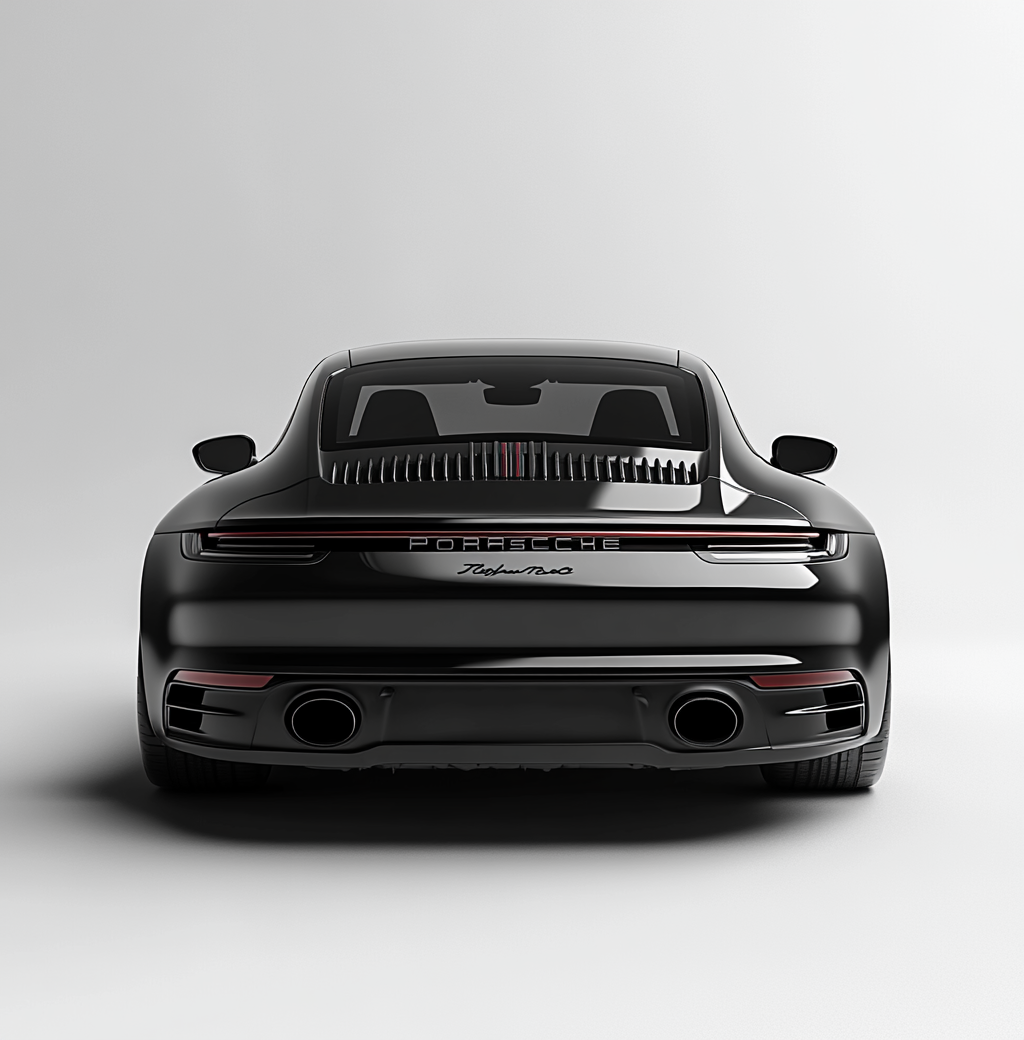 Black Porsche car in white studio, high detail