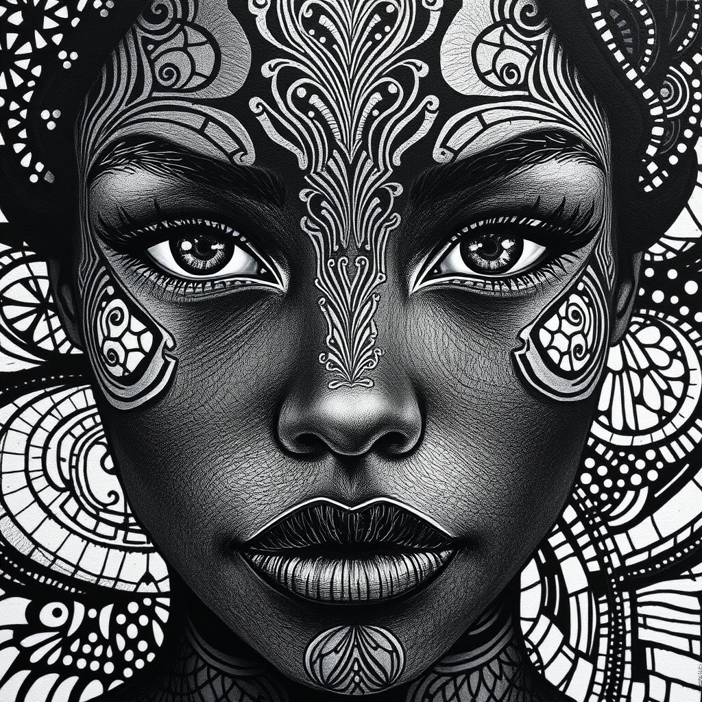 Black Woman Abstract Skin Pattern with Striking Eyes