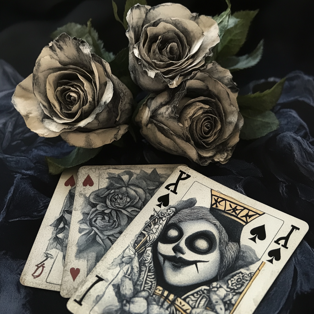 Black and Grey Roses with Joker Card Yin Yang