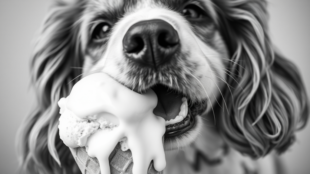 Black and White Cocker Spaniel Dog with Ice Cream