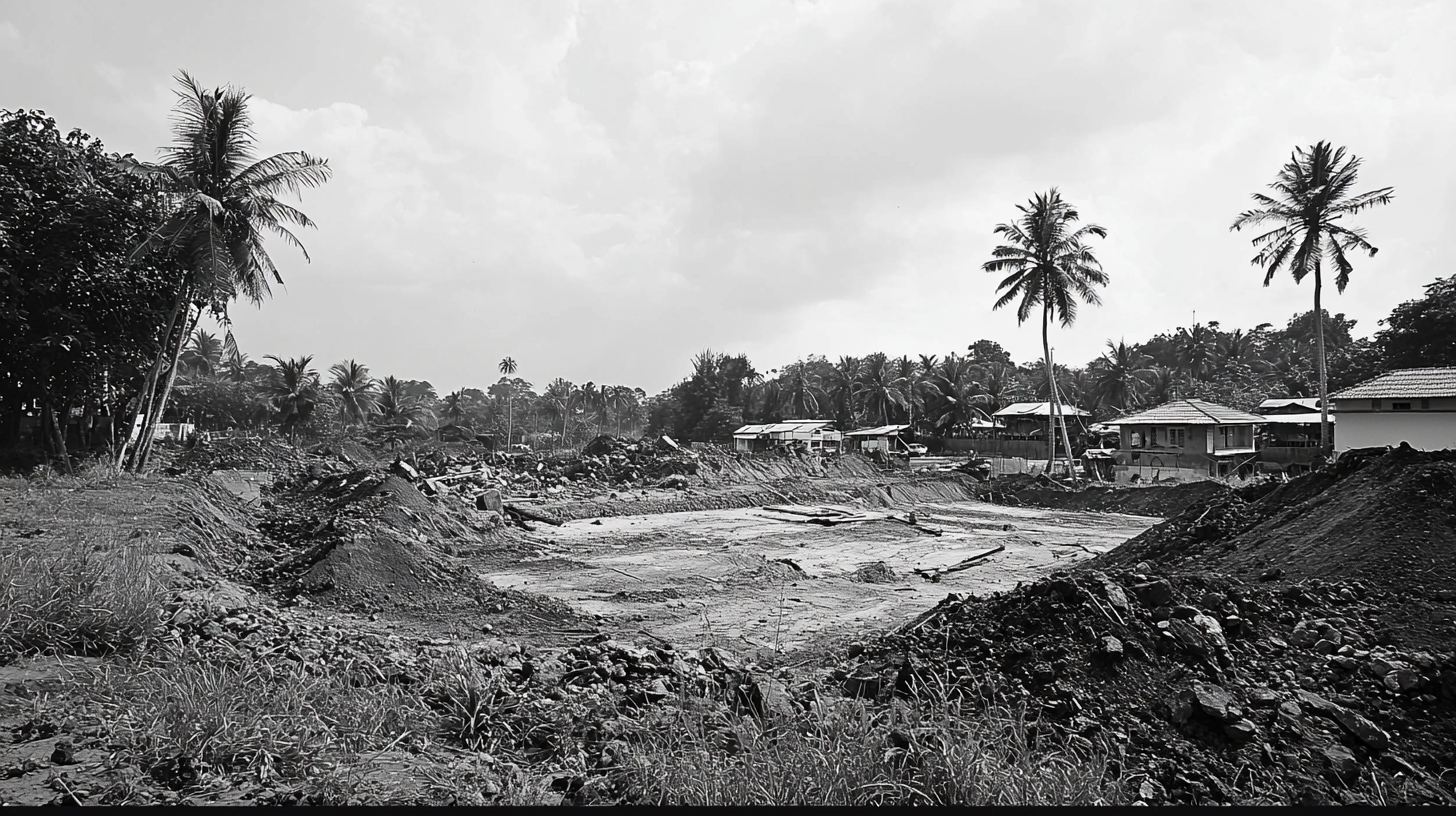 Black and White Construction Site Photo, Outskirts of Calicut 