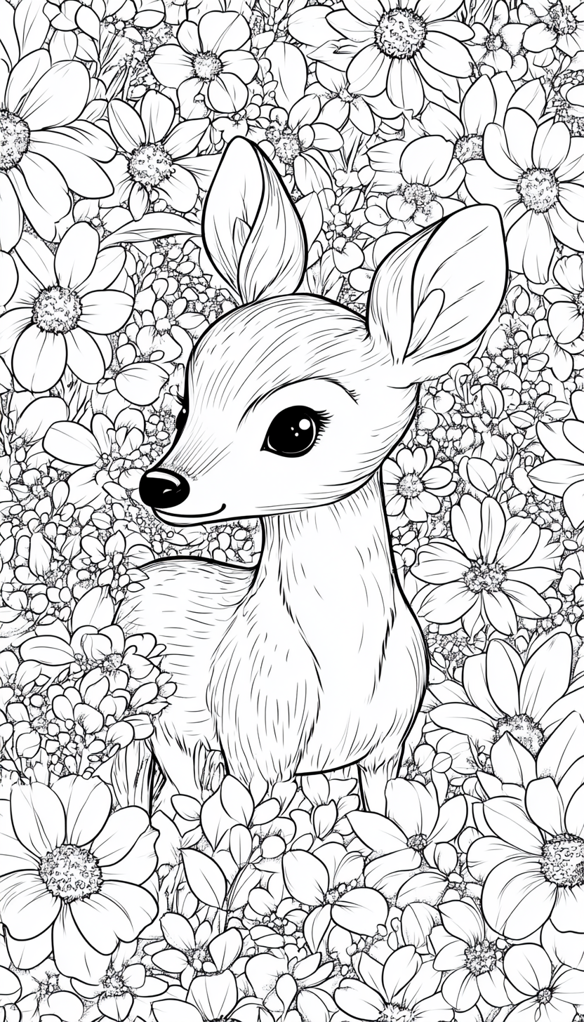 Black and White Deer Coloring Page for Kids 