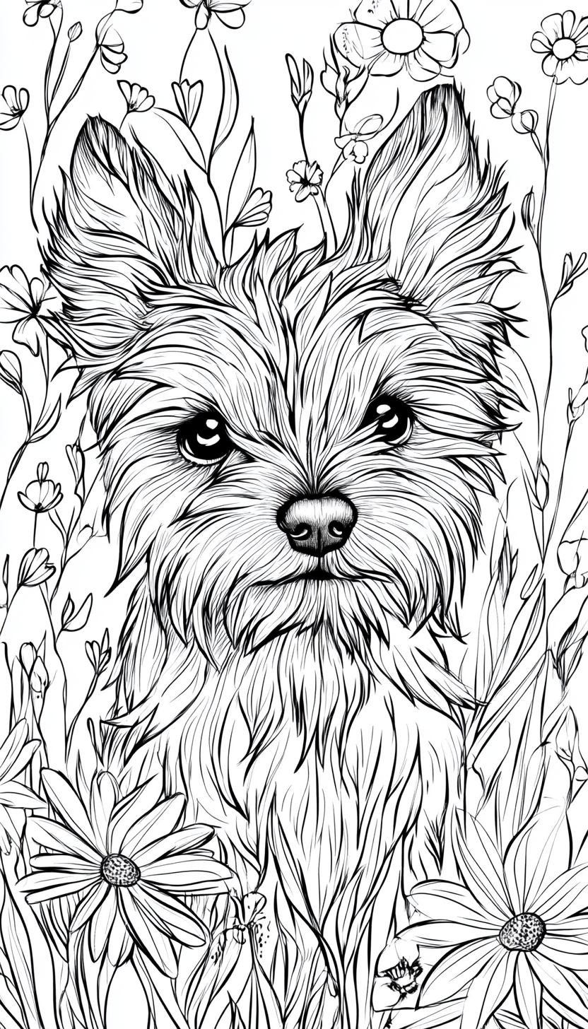 Black and White Yorkshire Terrier Puppy Coloring Page