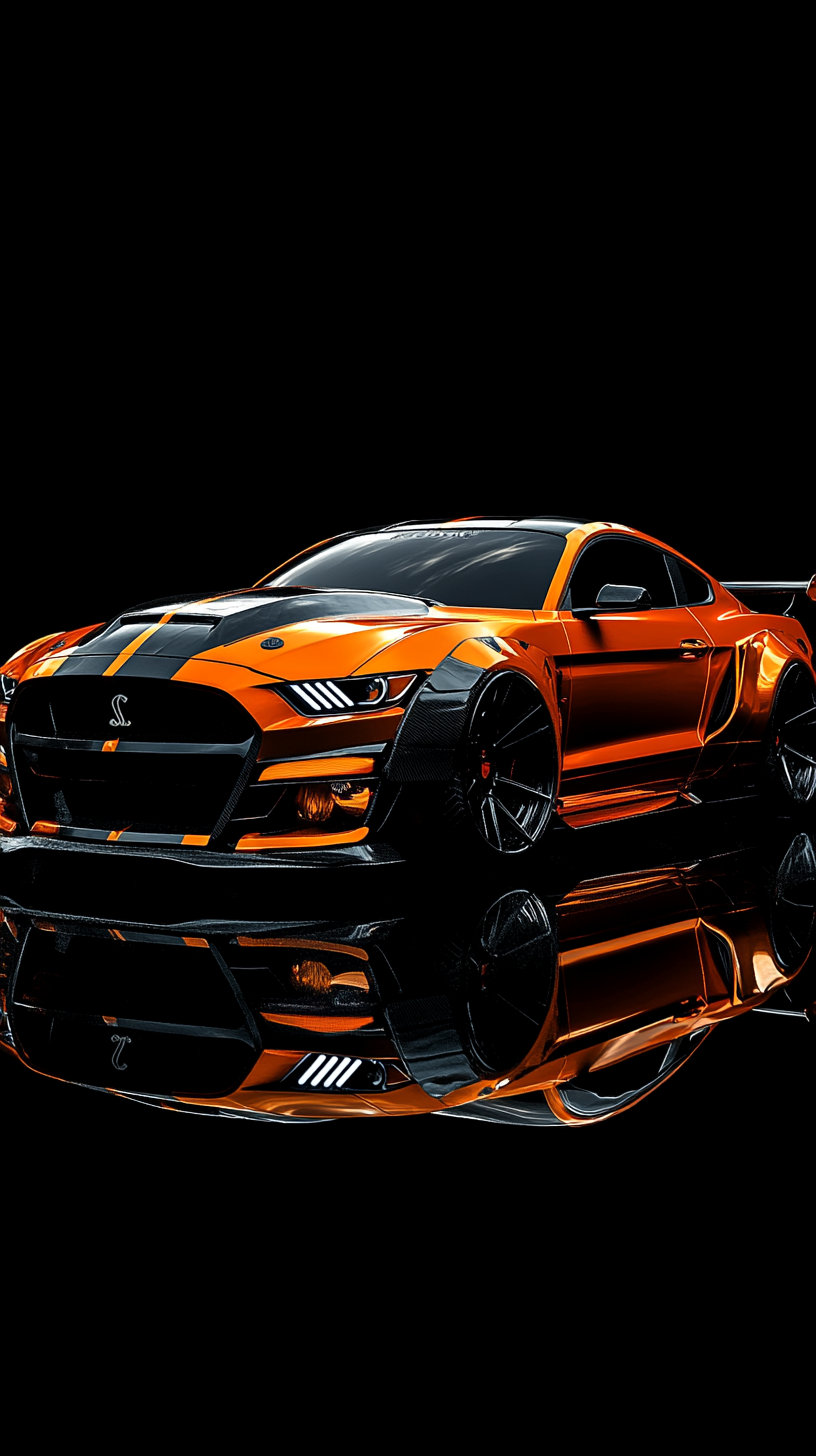 Black and burnt orange modified custom bodykit Ford Mustang.