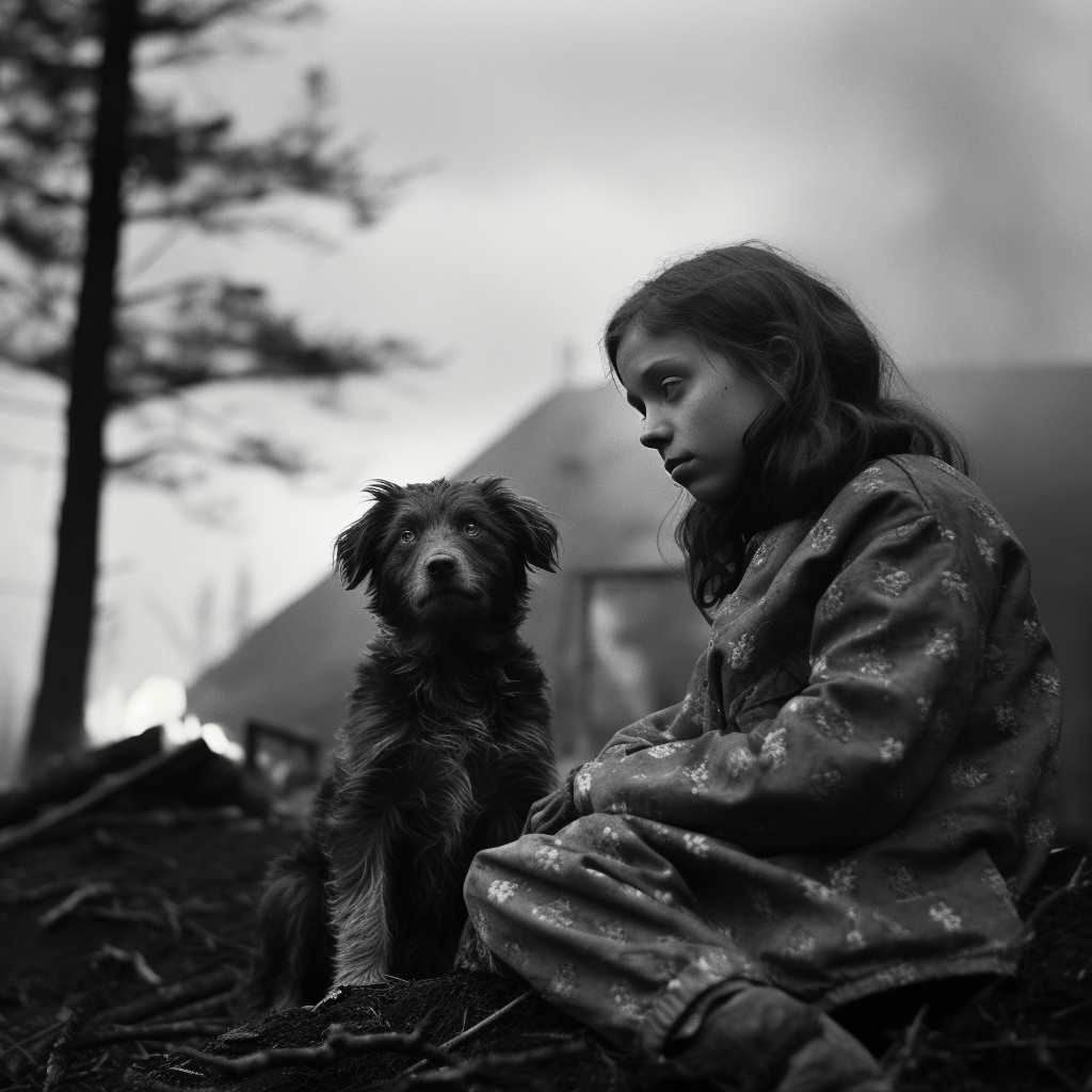 Black and white film still of forest at night.