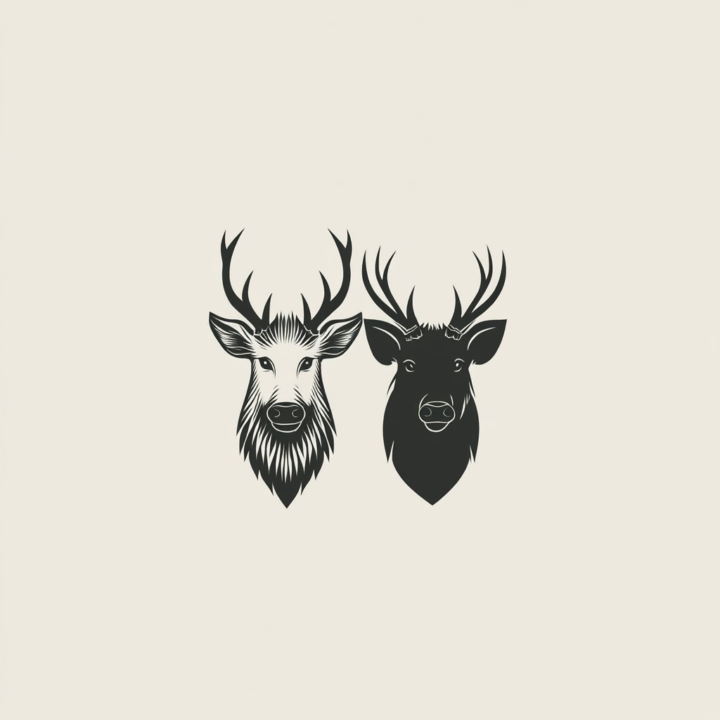 Black and white logo with boar and deer