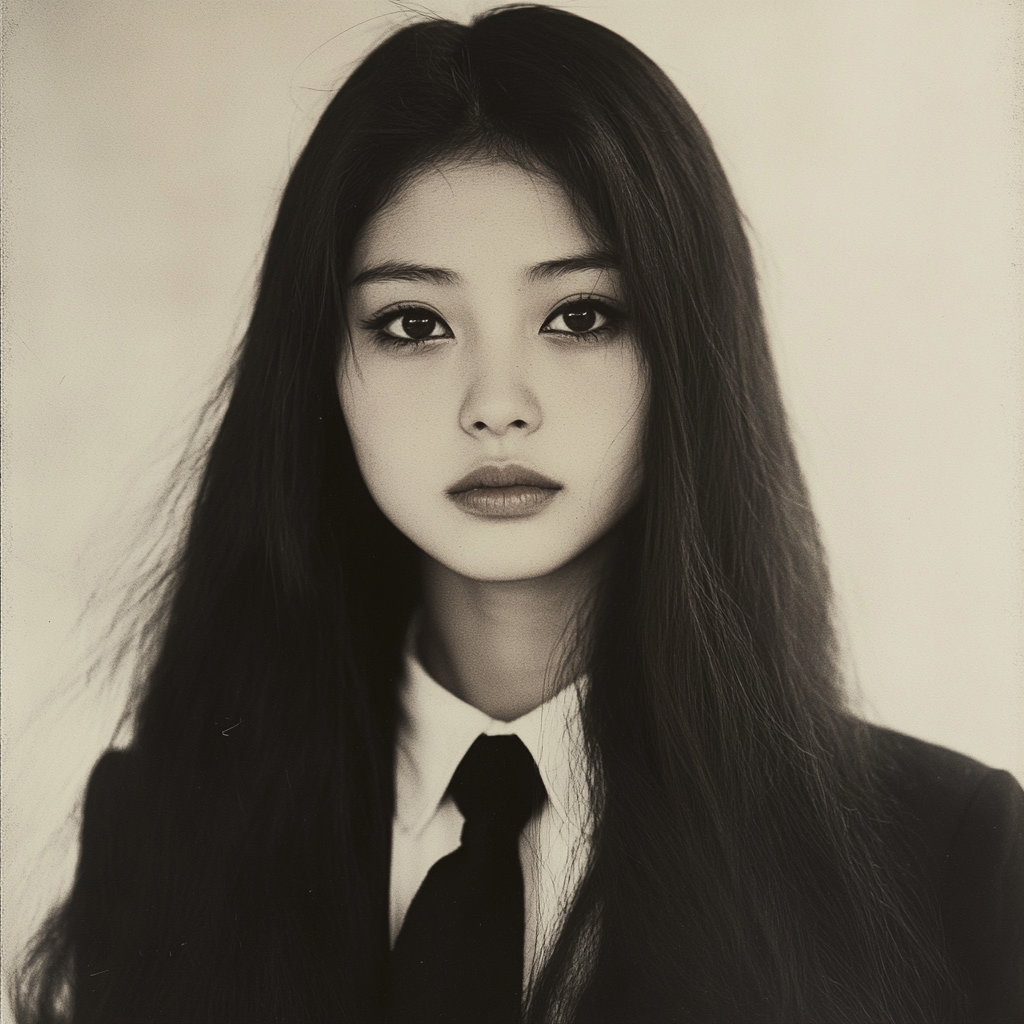 Black and white photo of portfolio of Japanese women.