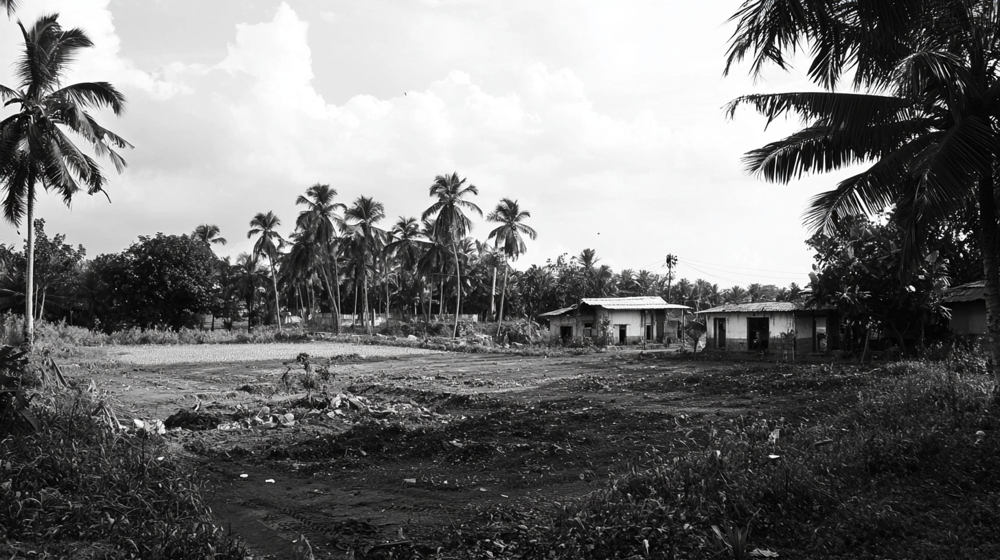 Black and white rural land construction site, Kozhikode village