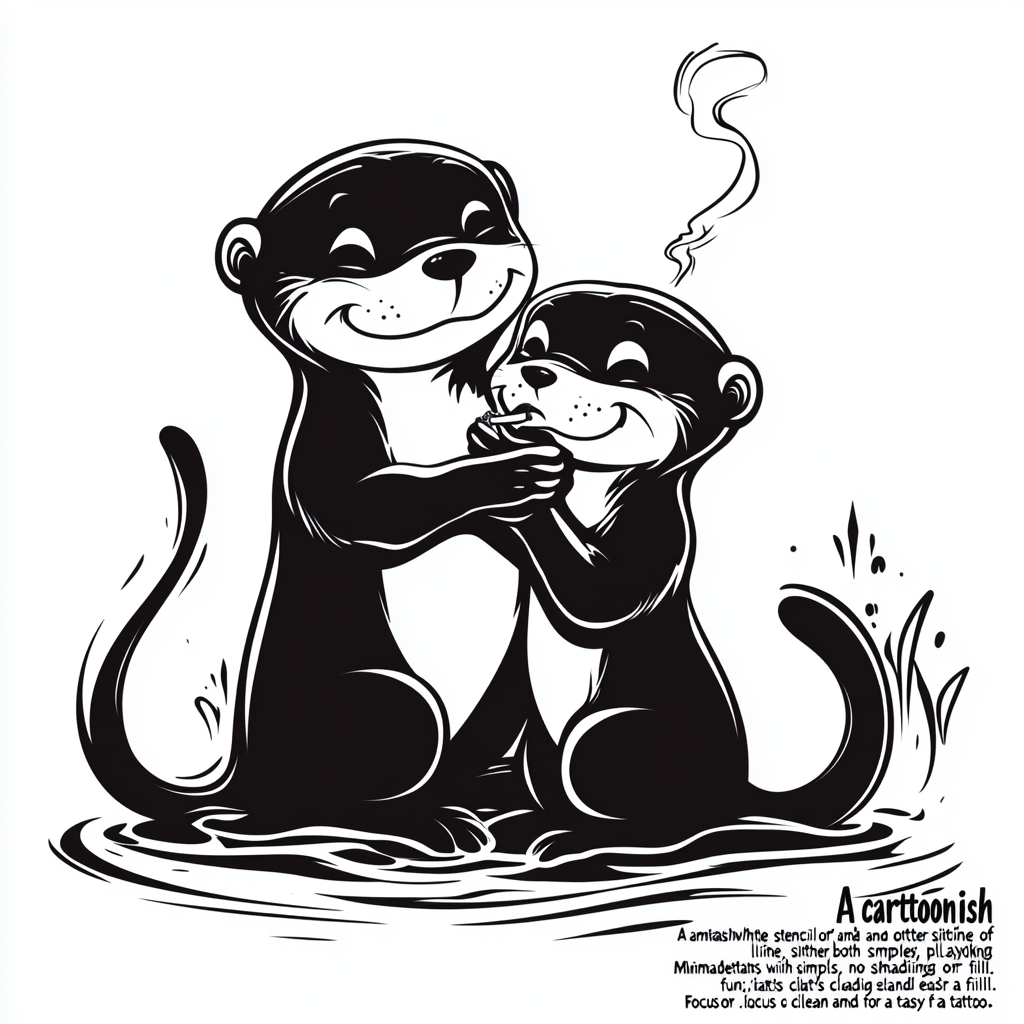 Black and white stencil outline of otter and monkey.