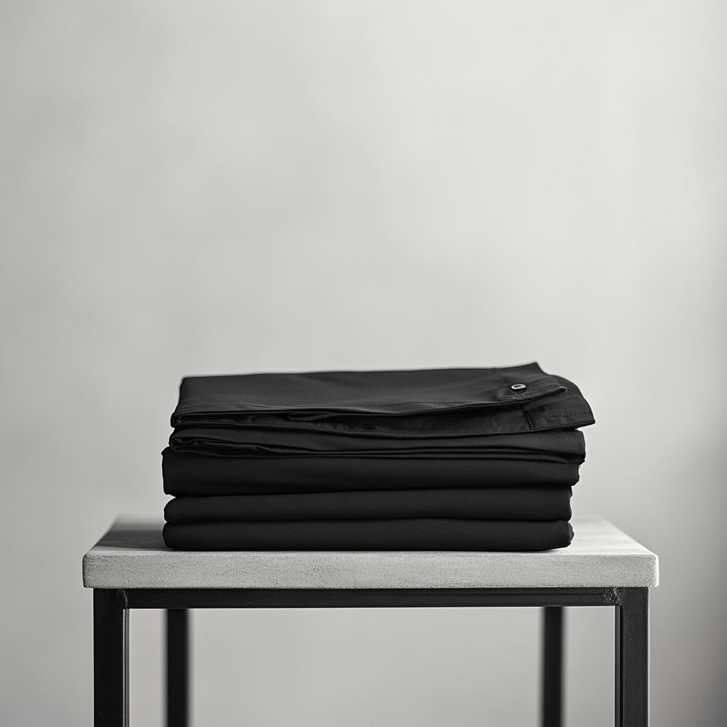 Black chino trousers showcasing sleek design and premium craftsmanship.