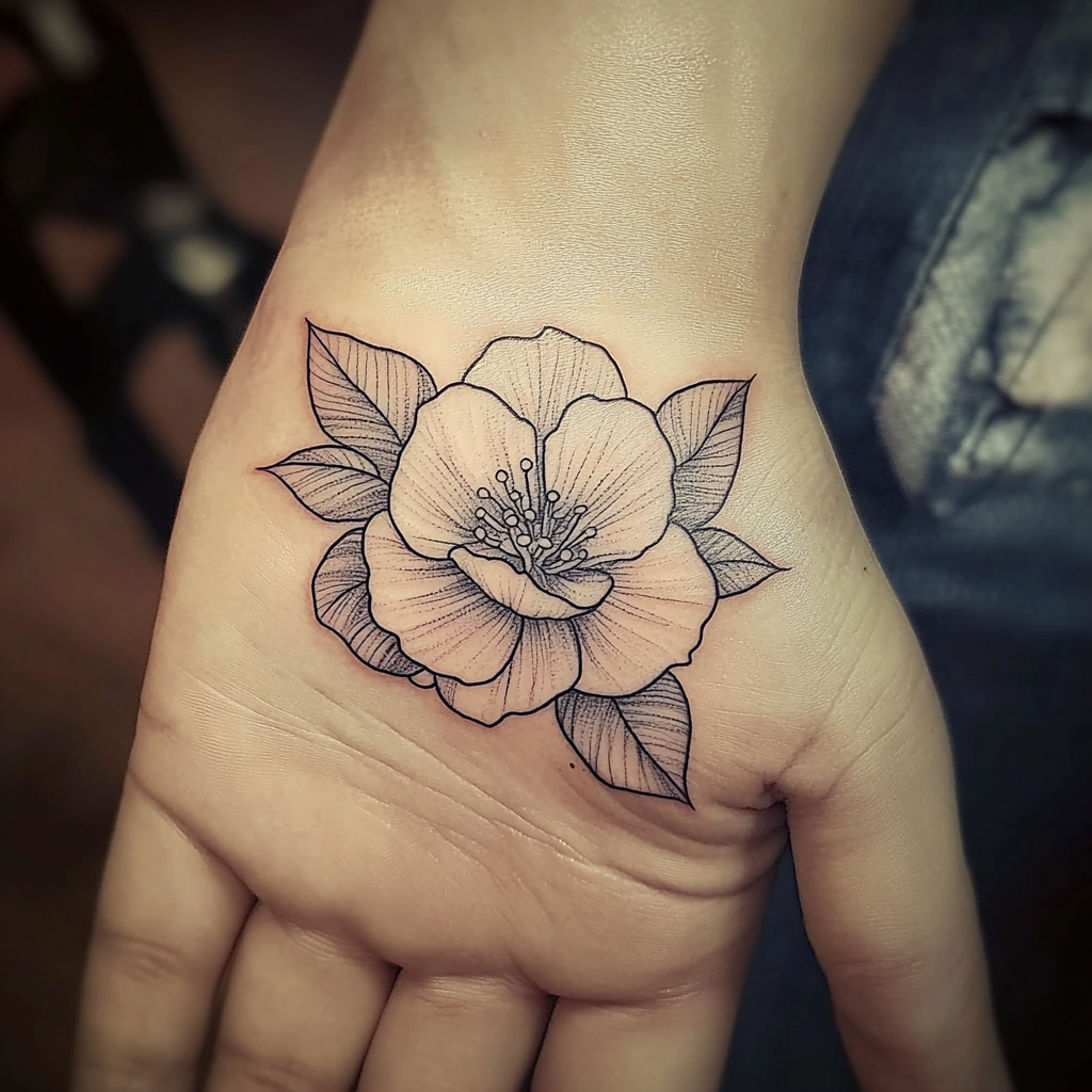 Black flower tattoo design for palm