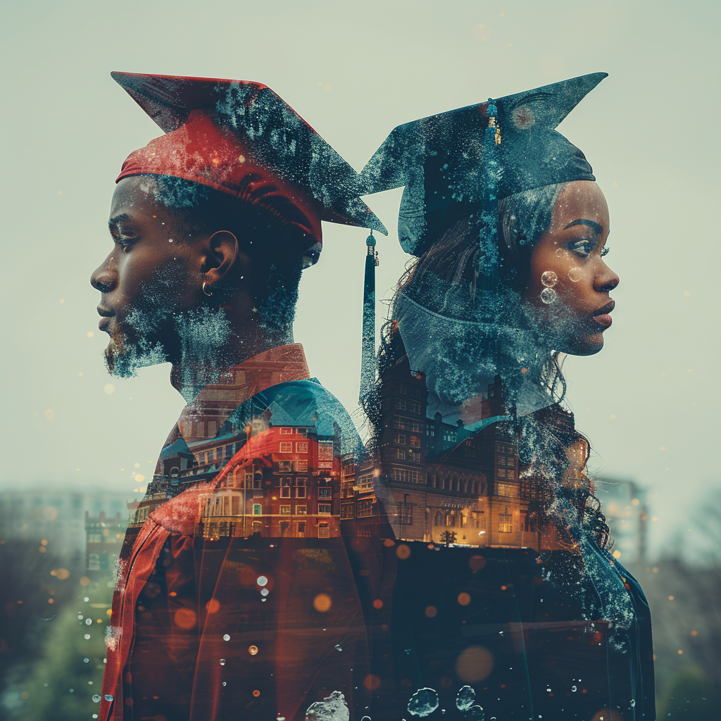 Black male and female students graduate together