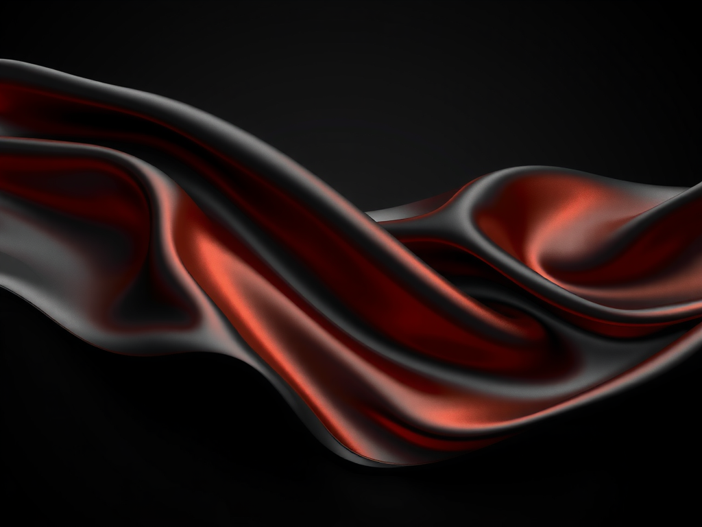 Black silk with orange reflections, flowing waves, dark background.