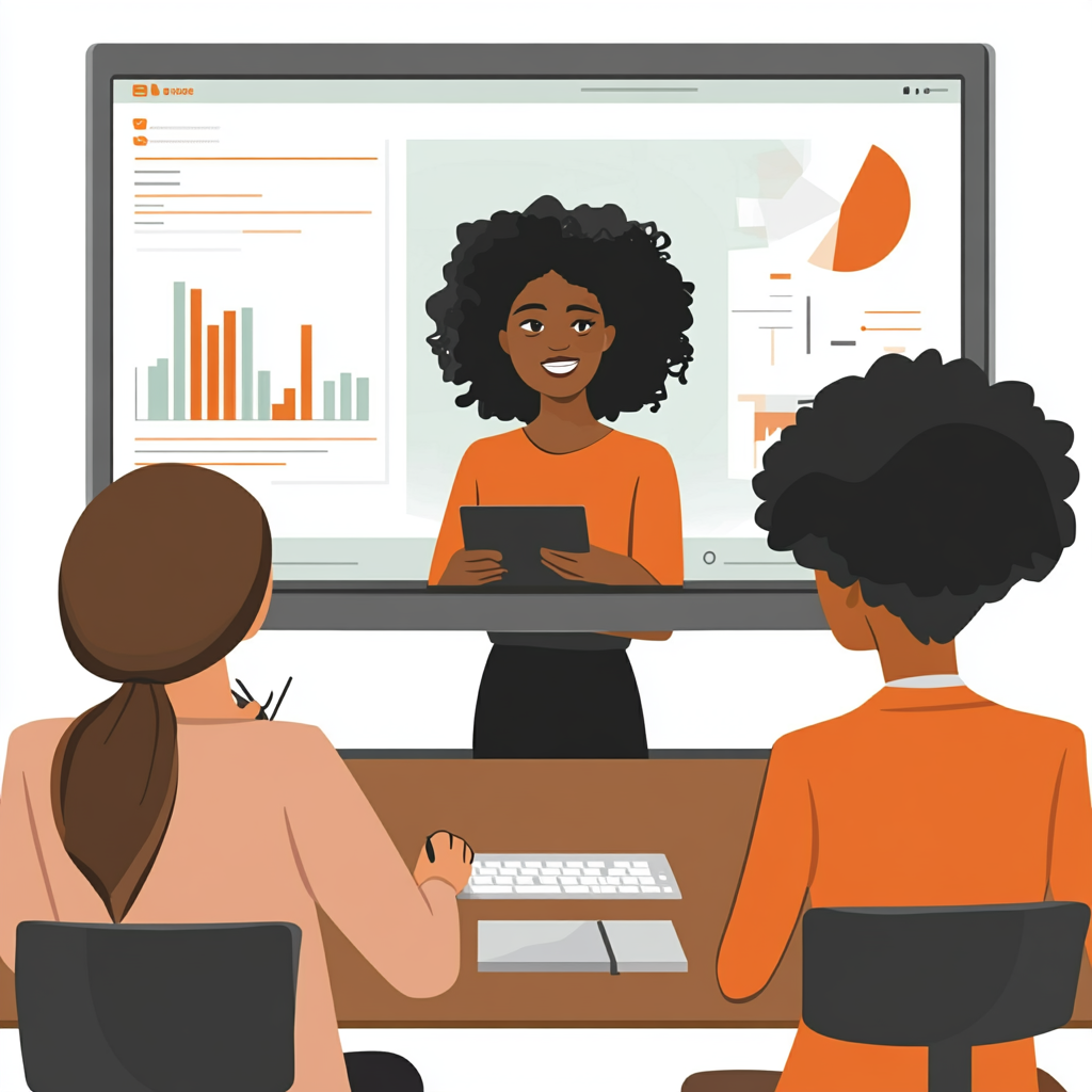 Black woman presenting to diverse colleagues in meeting