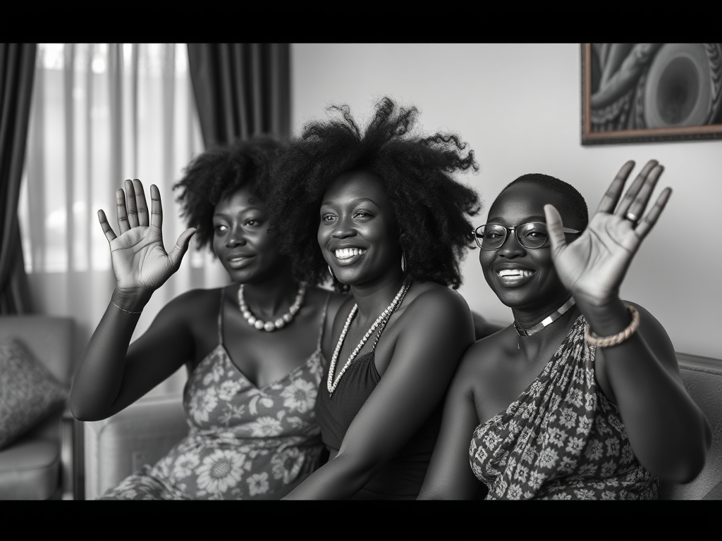 Black woman waving with snakes in room.