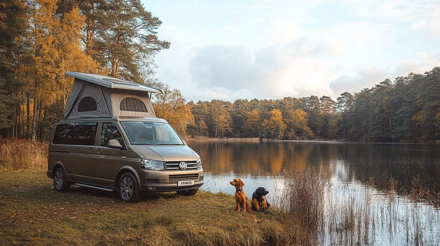 Blackberry Metallic T5 Camper Van with Dogs Lakeside