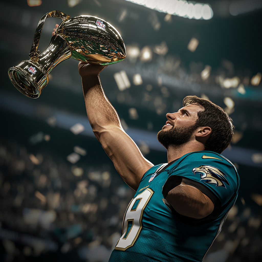 Blake Bortles holding trophy after winning super bowl