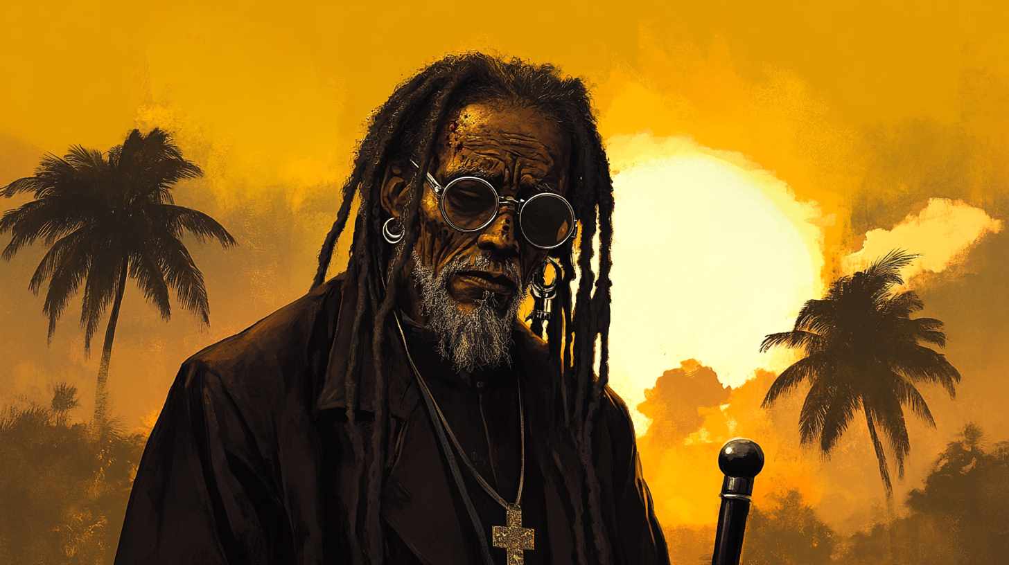 Blind Haitian Zombie Priest with Silver Dreadlocks