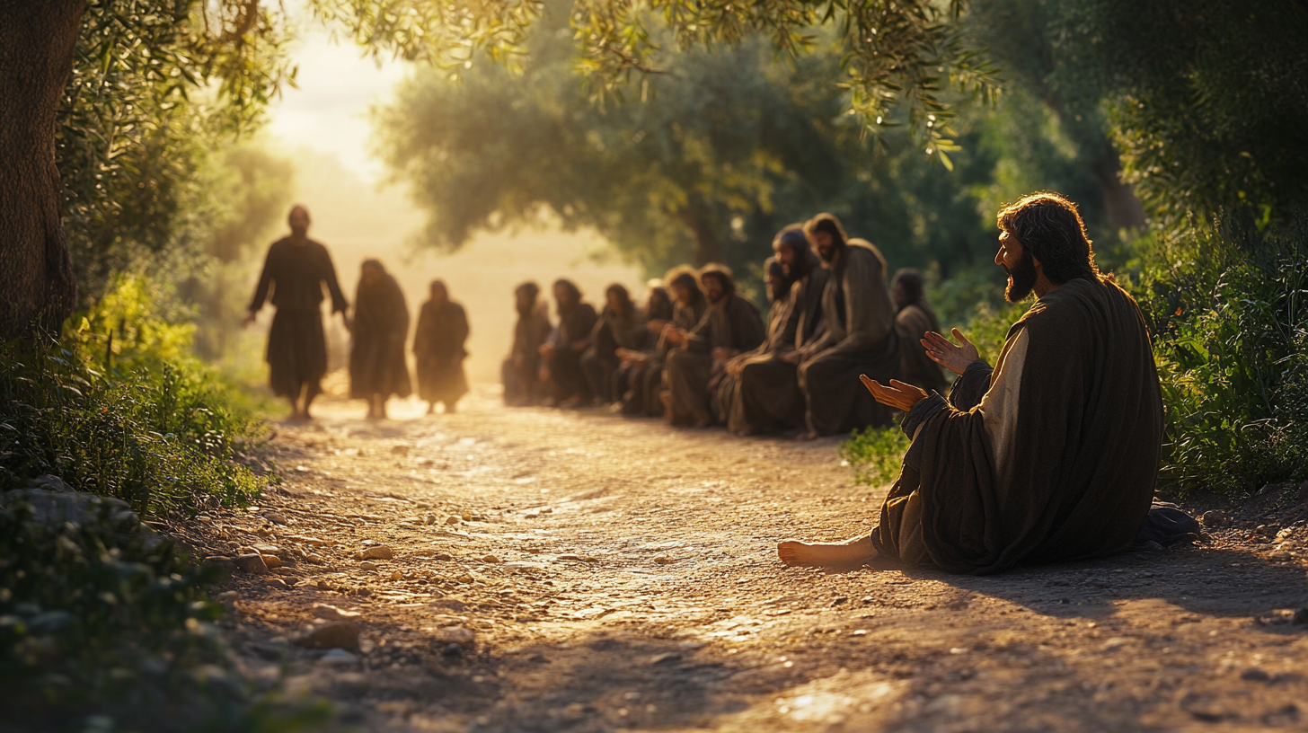 Blind man calls Jesus for help on road