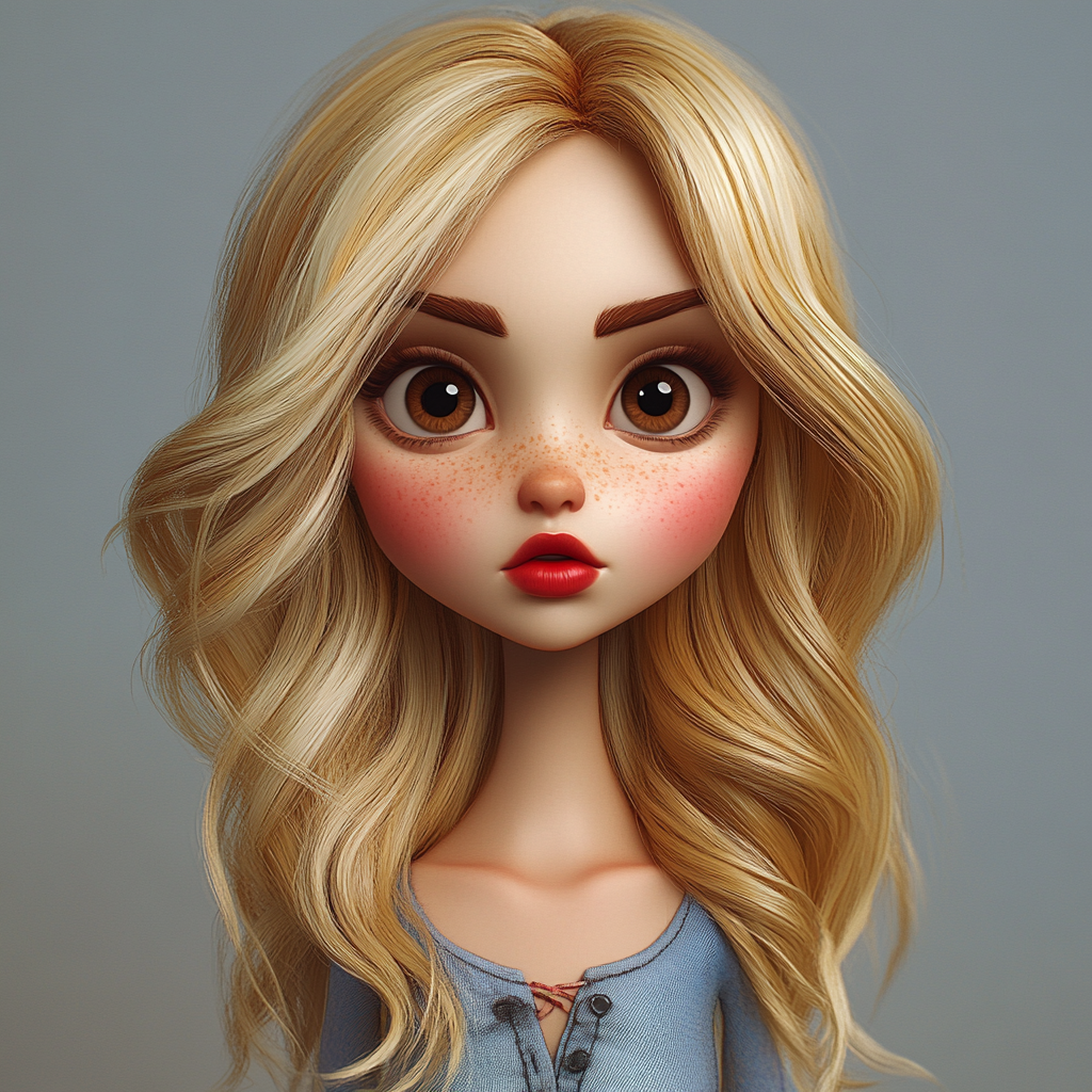 Blonde Cartoon Girl with Brown Eyes, 3D Blender