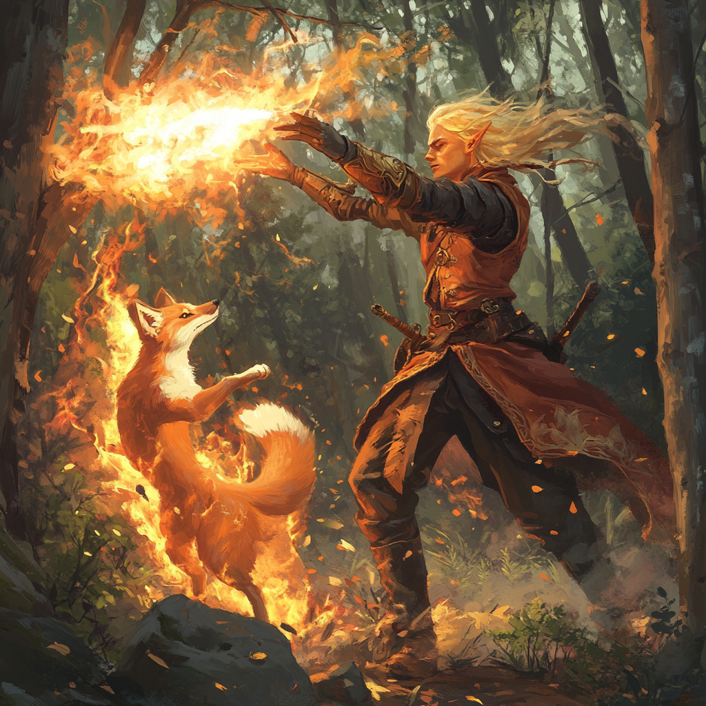 Blonde artificer fails casting fireball, hits two-tailed kitsune.