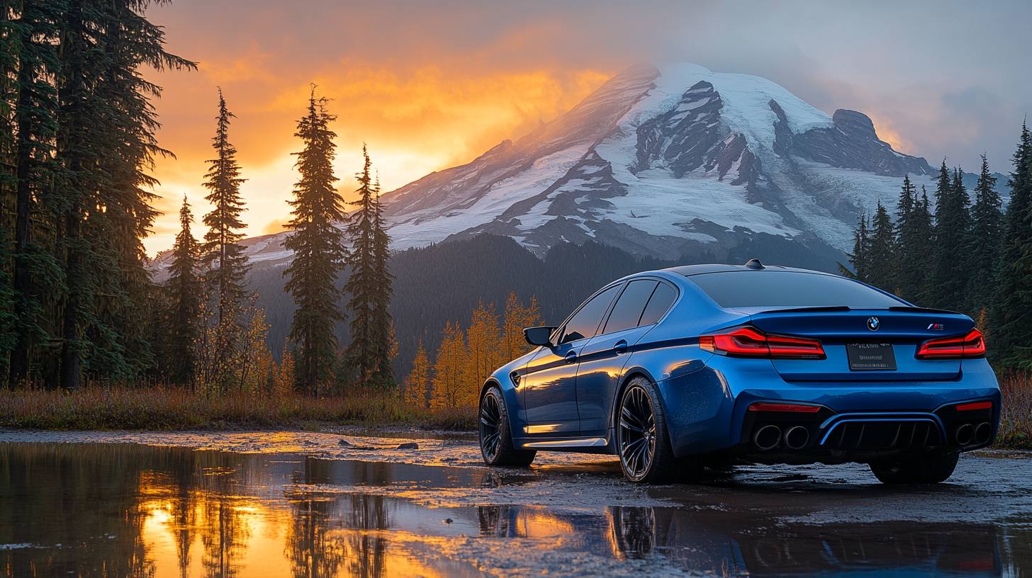 Blue BMW M5 Morning View Mountain Photography