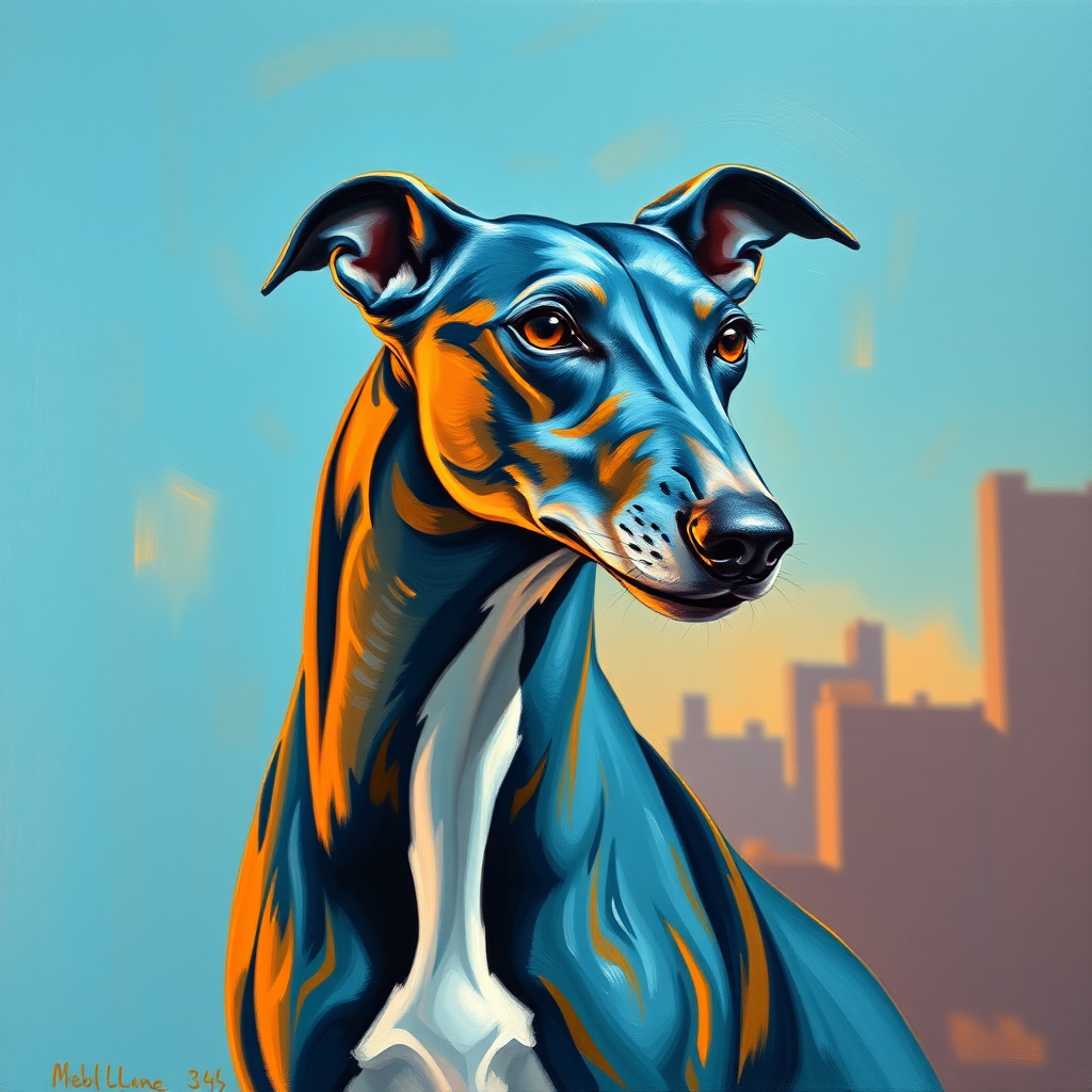 Blue Greyhound in Urban Cityscape