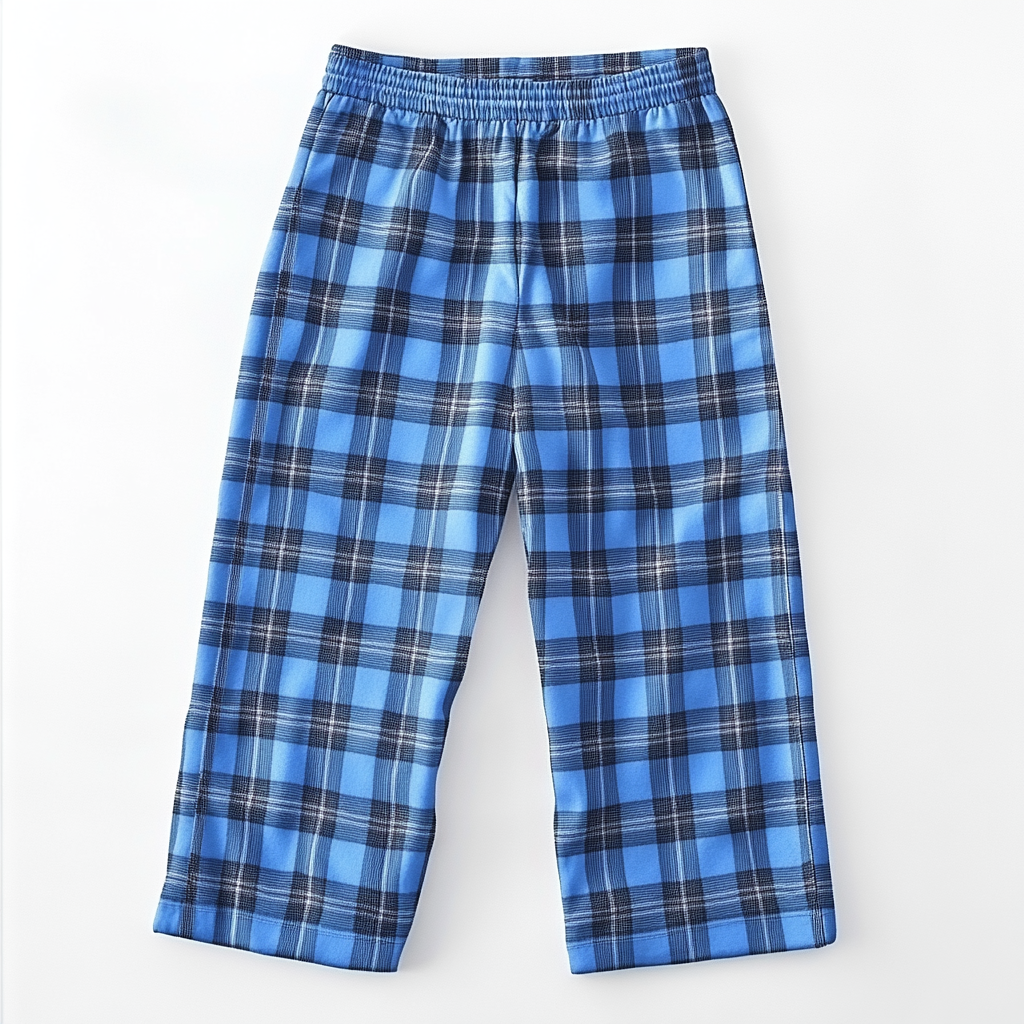 Blue Plaid Girls' Pajama Pants on White Background