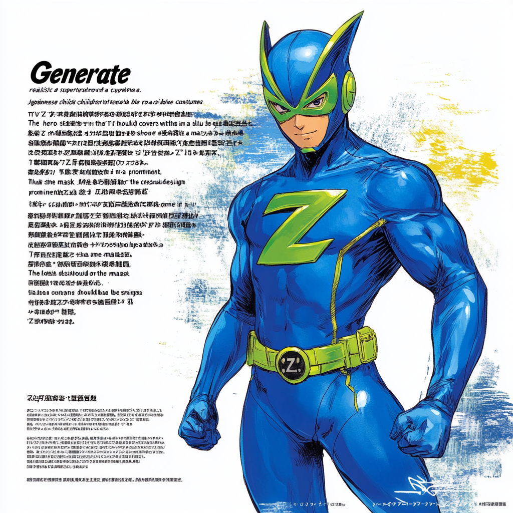 Blue Superhero with Green 'Z' Mask Ready for Action.