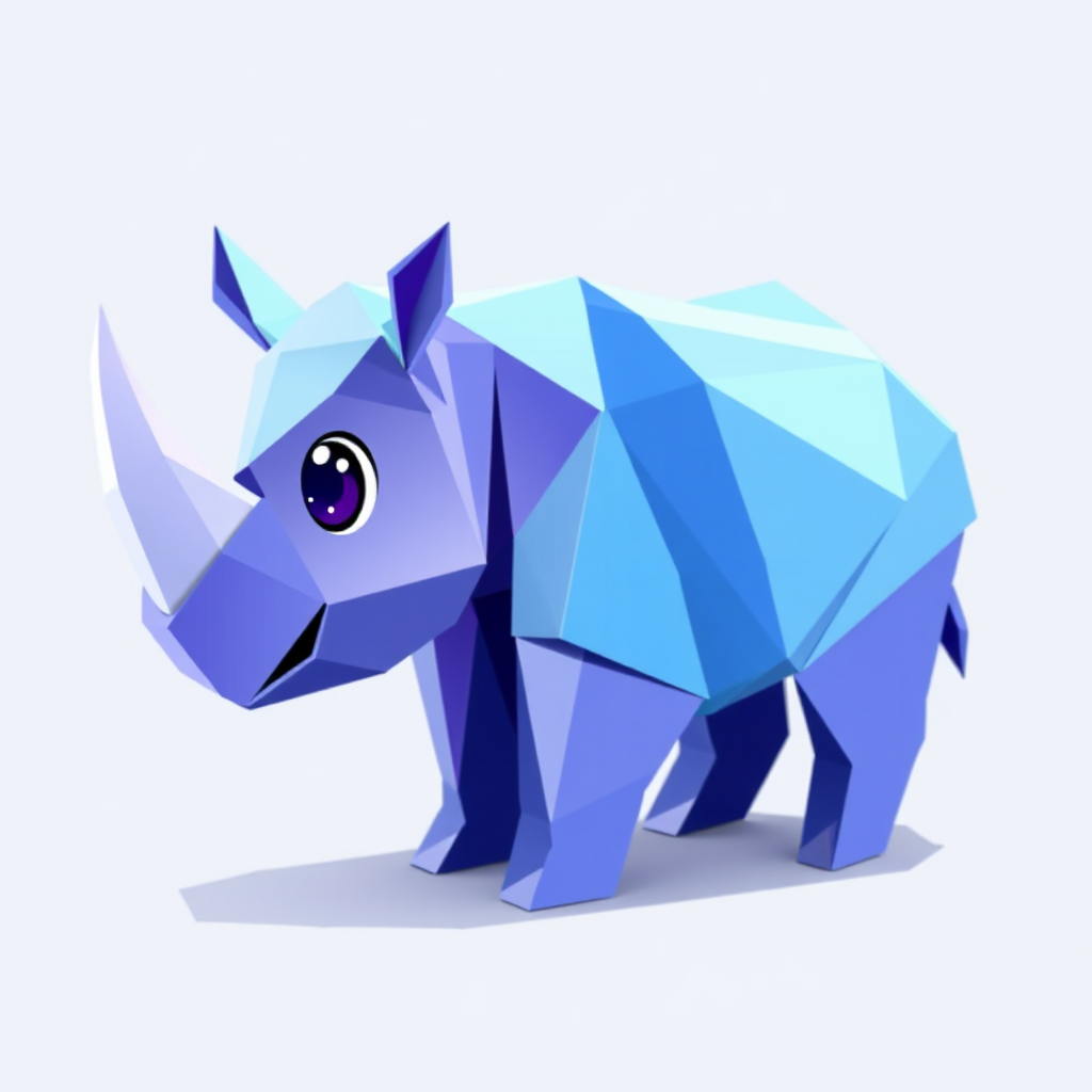 Blue and Purple Origami Baby Rhino Cartoon