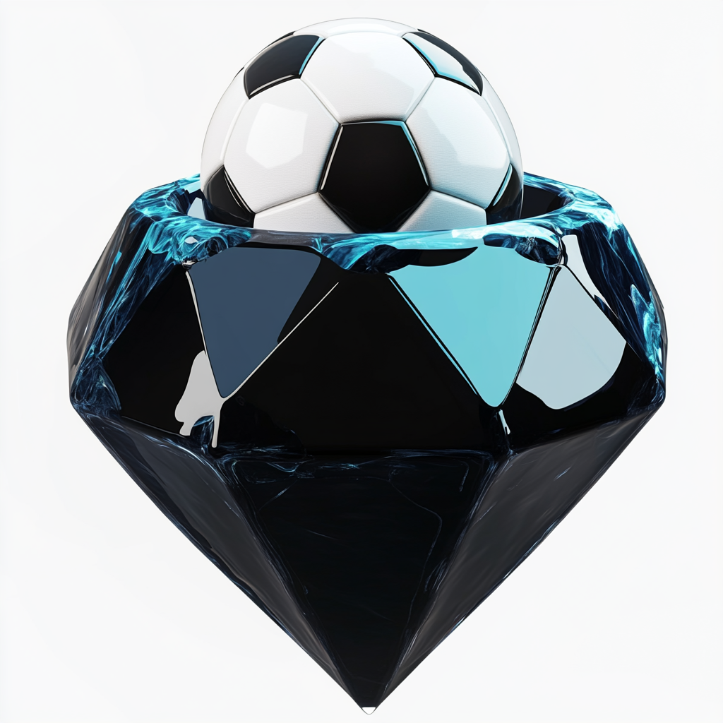 Blue and black diamond with soccer ball on top