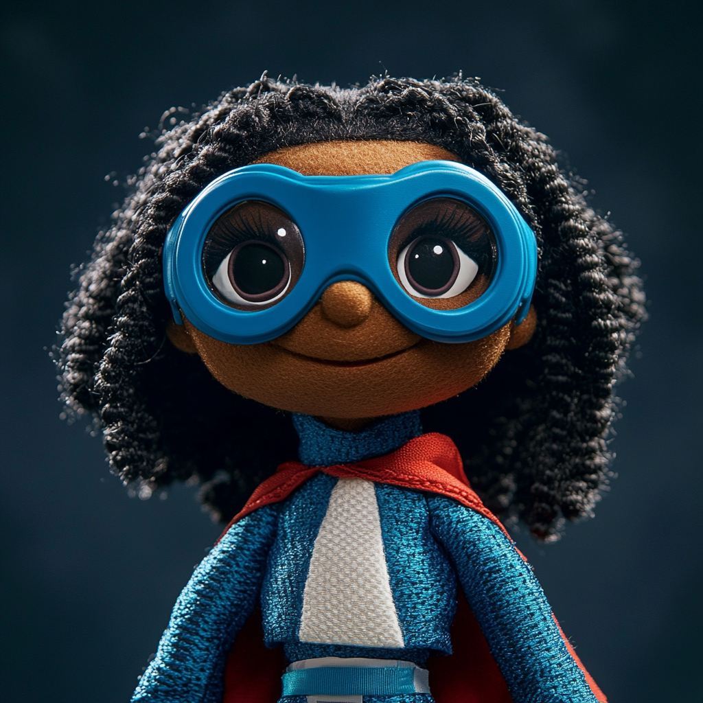 Blue and white superhero puppet A-Bullet.