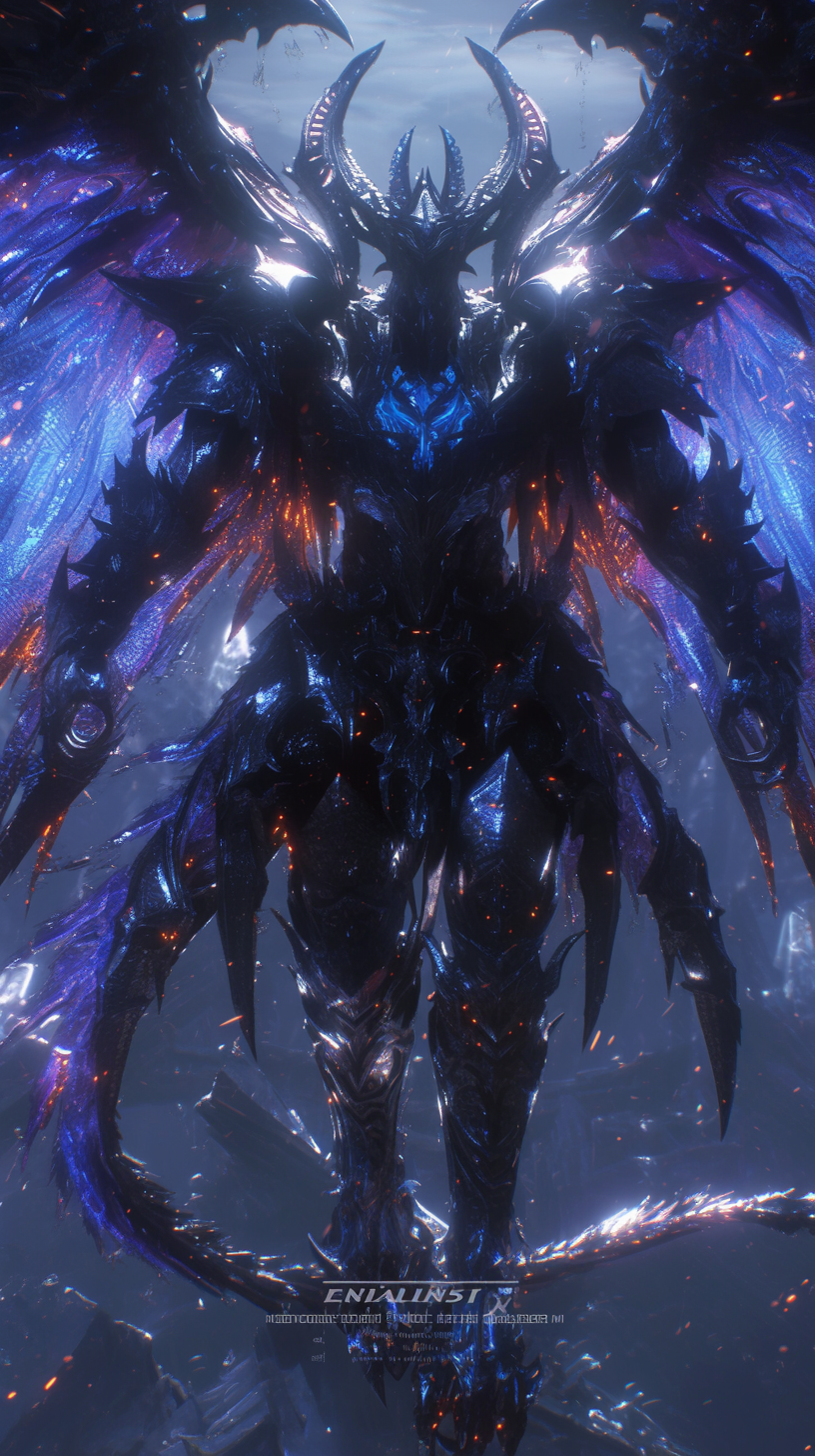 Blue metallic dragon with red wings, humanoid, bright eyes.