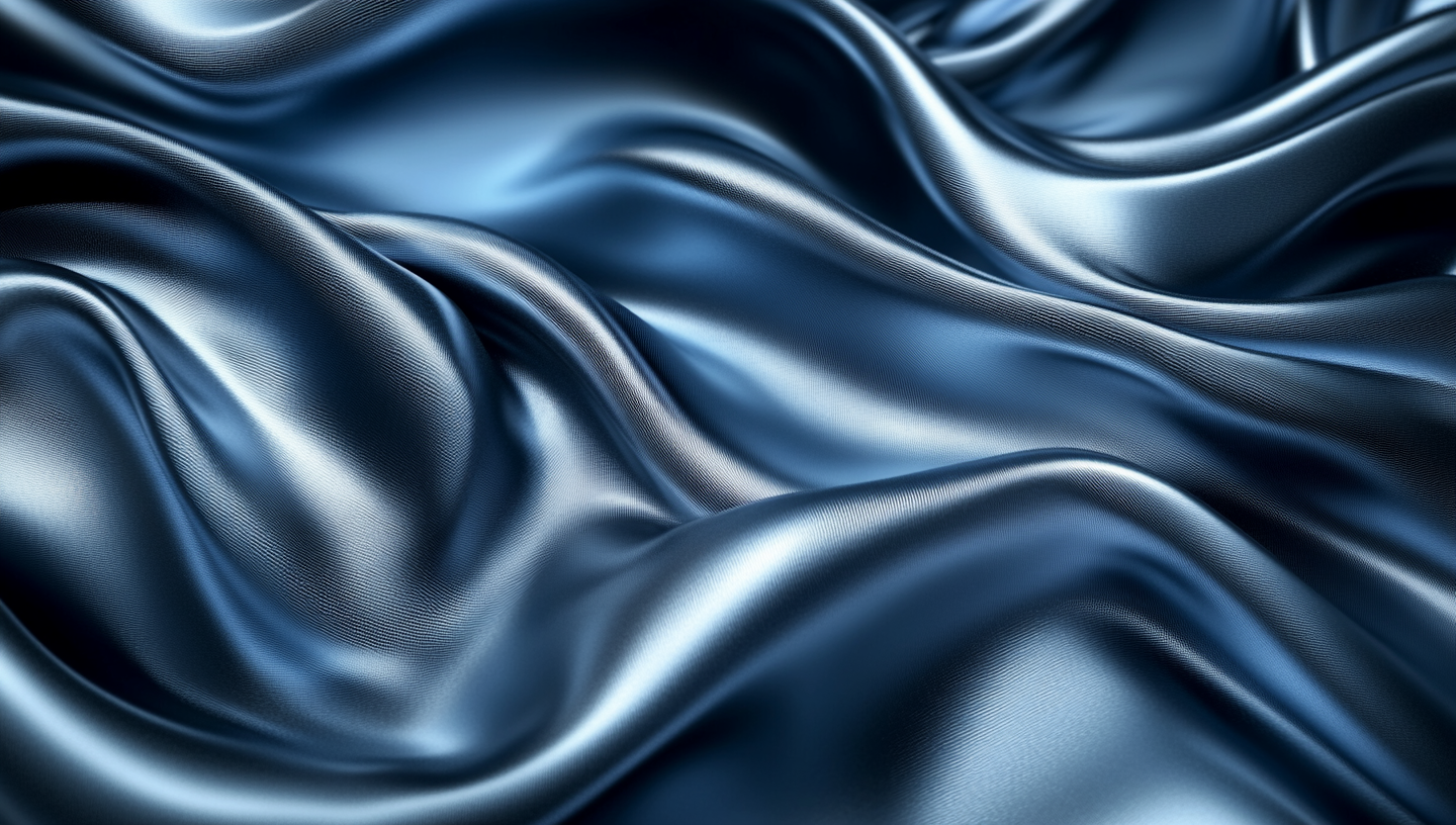 Blue silk with grey reflections, flowing waves, dark background.